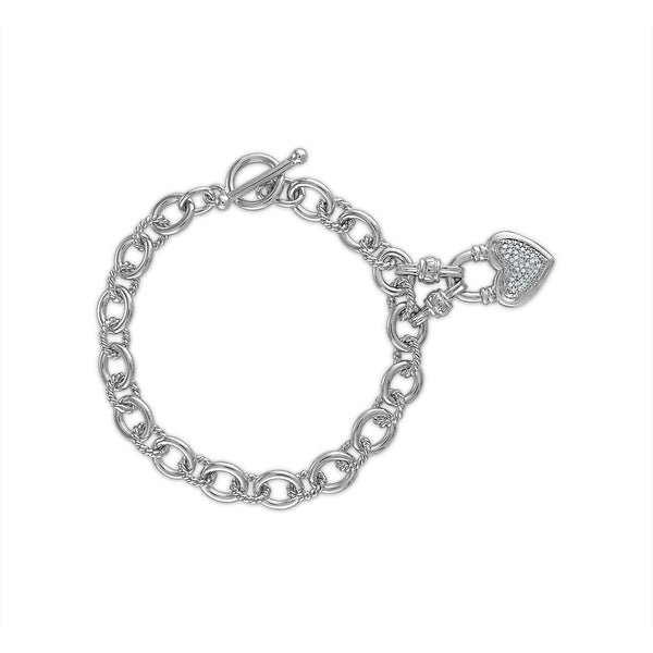 1/7 CTW Diamond Heart Fashion 7.5" Bracelet in Rhodium Plated Sterling Silver