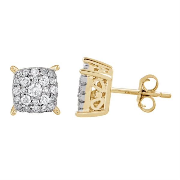 1/2 CTW Diamond Cluster Stud Earrings in 10KT Yellow Gold