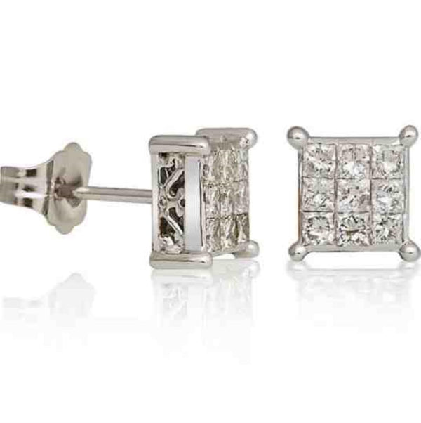 1/2 CTW Diamond Cluster Stud Earrings in 14KT White Gold