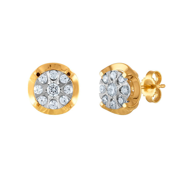 1/2 CTW Diamond Cluster Earrings in 10KT White and Yellow Gold