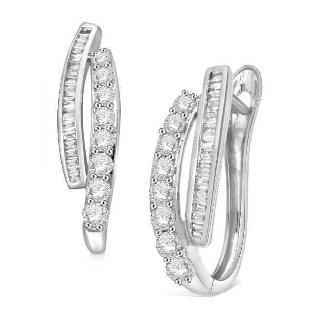 1 CTW Natural Diamond Hoop Earrings in 10KT White Gold