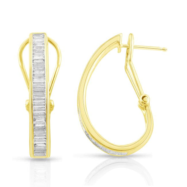 1 CTW Diamond Hoop Earrings in 14KT Yellow Gold