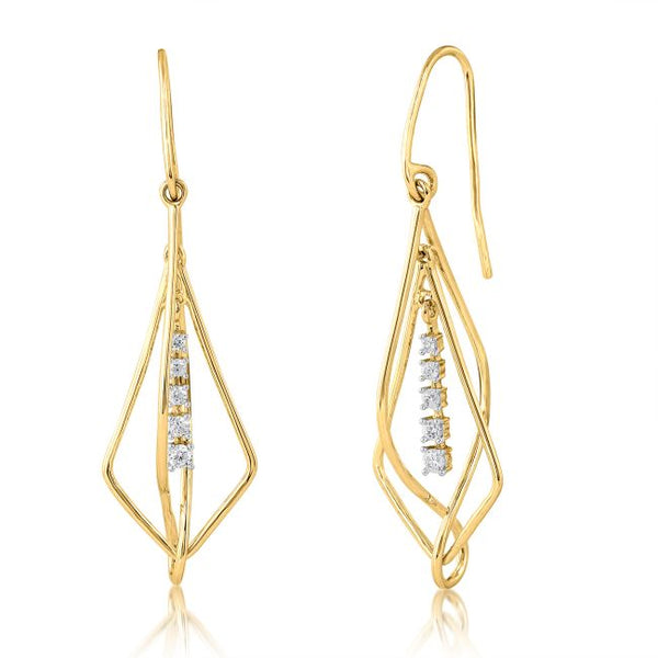 1/7 CTW Diamond Drop & Dangle Earrings in 10KT Yellow Gold