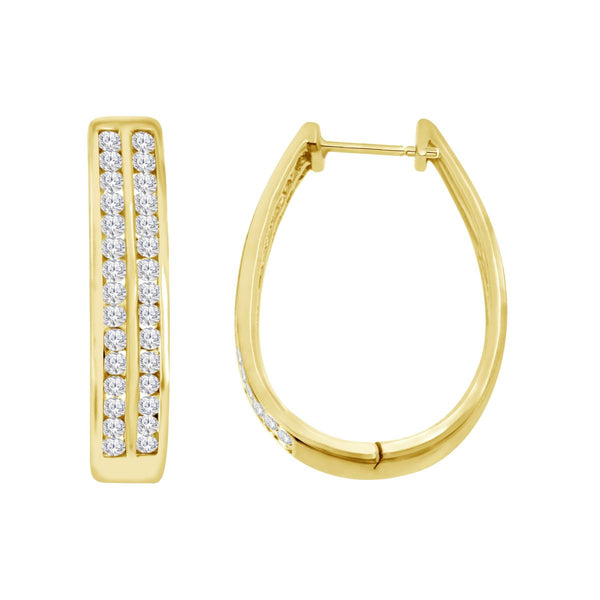 1 CTW Diamond Hoop Earrings in 10KT Yellow Gold Plated Sterling Silver