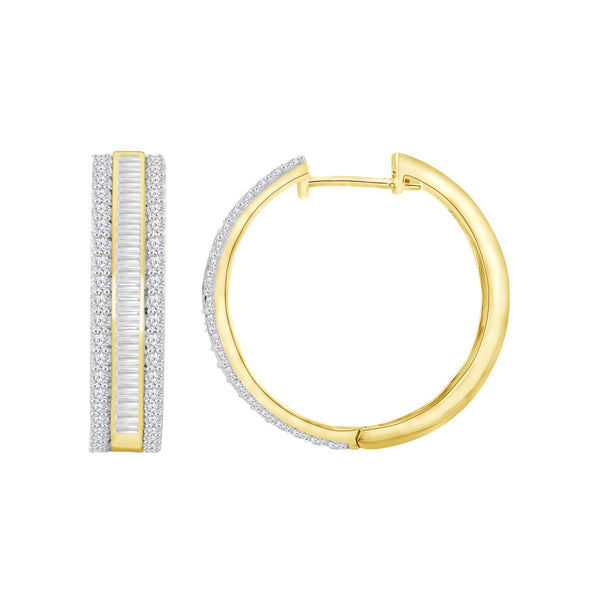 2 CTW Diamond Hoop Earrings in 10KT Yellow Gold Plated Sterling Silver
