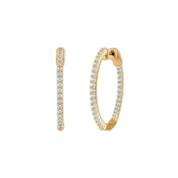 1 CTW Diamond In & Out Hoop Earrings in 14KT Yellow Gold Plated Sterling Silver