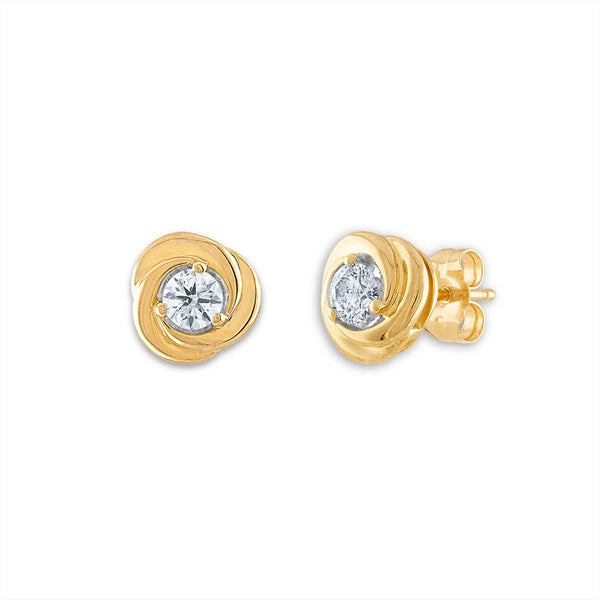 3/8 CTW Diamond Stud Love Knot Earrings in 10KT Yellow Gold