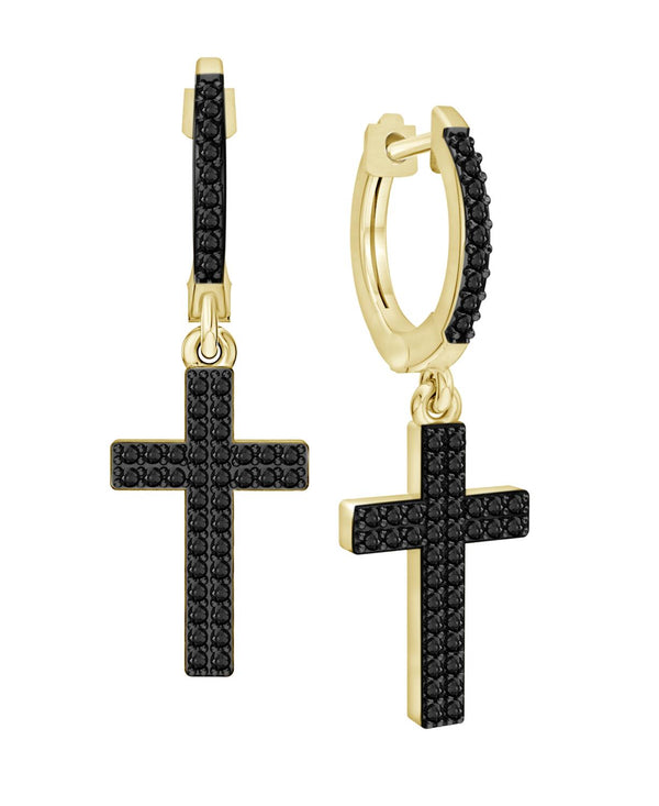 Titan by Adrian Gonzalez 10KT Yellow Gold 1/3 CTW Diamond 26X8MM Cross Earrings