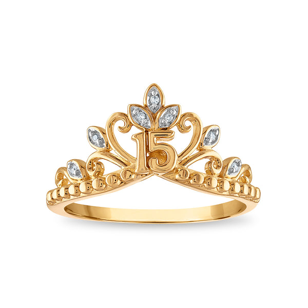 Diamond Accent Quinceanera Crown Ring in 10KT Yellow Gold