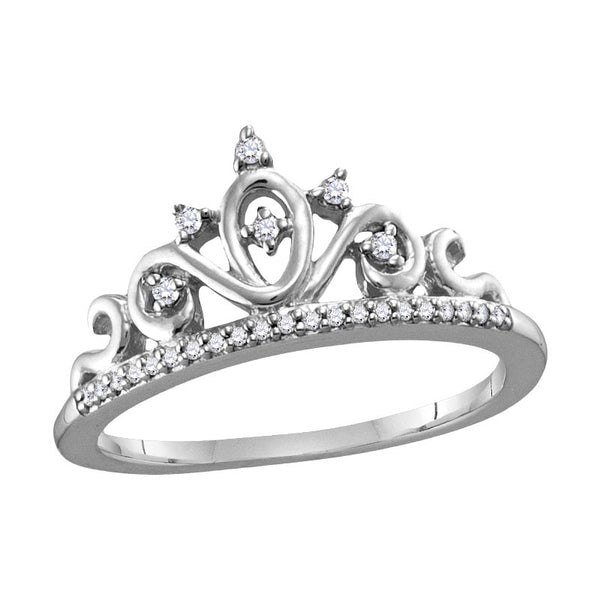 1/10 CTW Diamond Tiara Crown Ring in 10KT White Gold