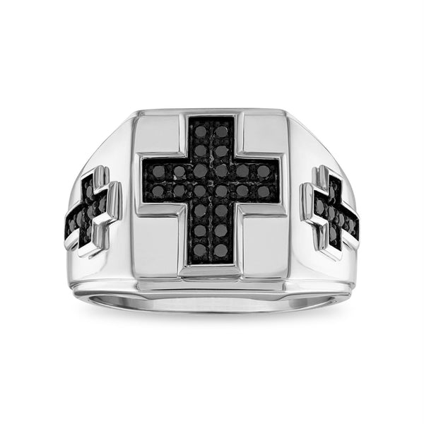 1/2 CTW Treated Black Diamond Cross Ring in Sterling Silver