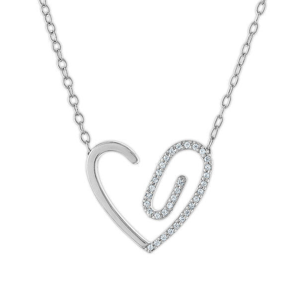 1/10 CTW Diamond Heart PaperClip 18" Necklace in 10KT White Gold