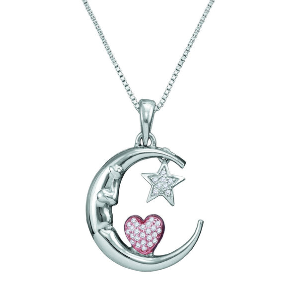 1/10 CTW Diamond I Love You To The Moon And Back 18" Pendant in Sterling Silver