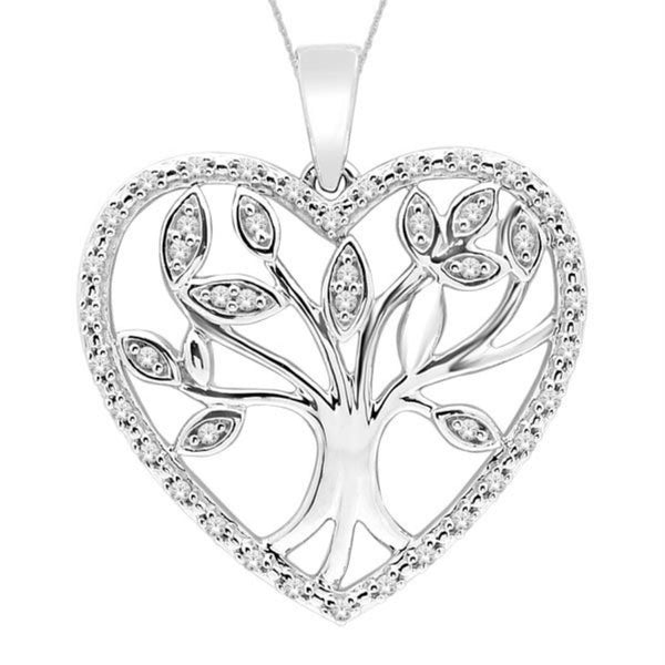 1/10 CTW Diamond Tree of Life 18" Pendant in Sterling Silver