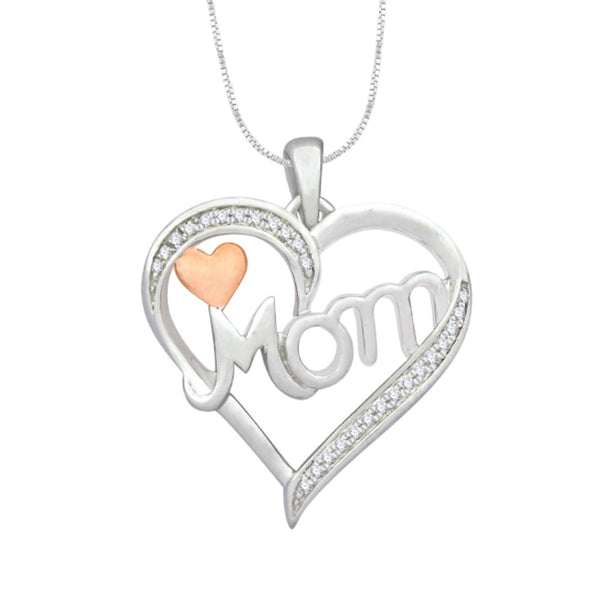 1/12 CTW Diamond Heart Mom 18" Pendant in Sterling Silver