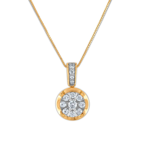 1/2 CTW Diamond Cluster 18" Pendant in 10KT White and Yellow Gold