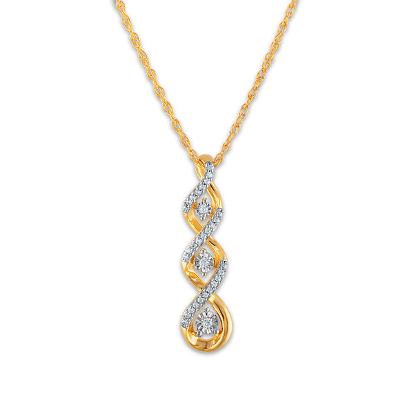 1/10 CTW Diamond Three Stone Twist 18" Pendant in 10KT Yellow Gold