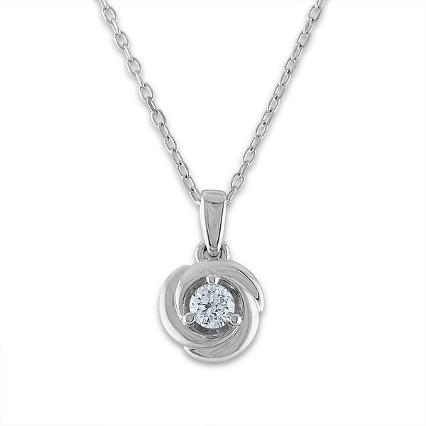 1/4 CTW Diamond Solitaire Love Knot 18" Pendant in 10KT White Gold