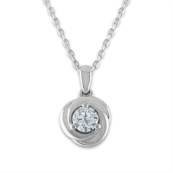 3/8 CTW Diamond Solitaire Love Knot 18" Pendant in 10KT White Gold