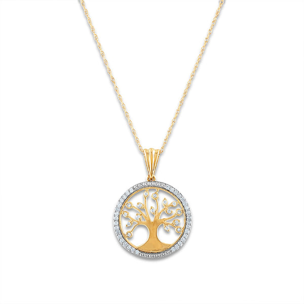 1/5 CTW Diamond Tree of Life 18" Pendant in 10KT Yellow Gold