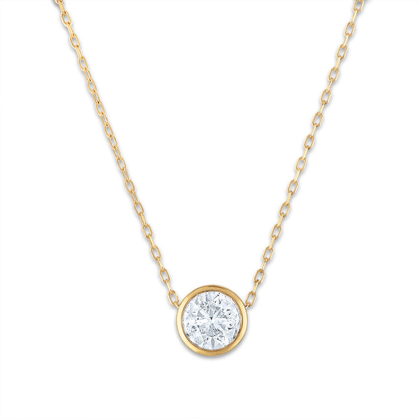 1 CTW Diamond Solitaire Bezel-Set 18" Pendant in 14KT Yellow Gold