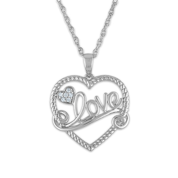 1/30 CTW Diamond Heart 18" Pendant in 10KT White Gold Plated Sterling Silver