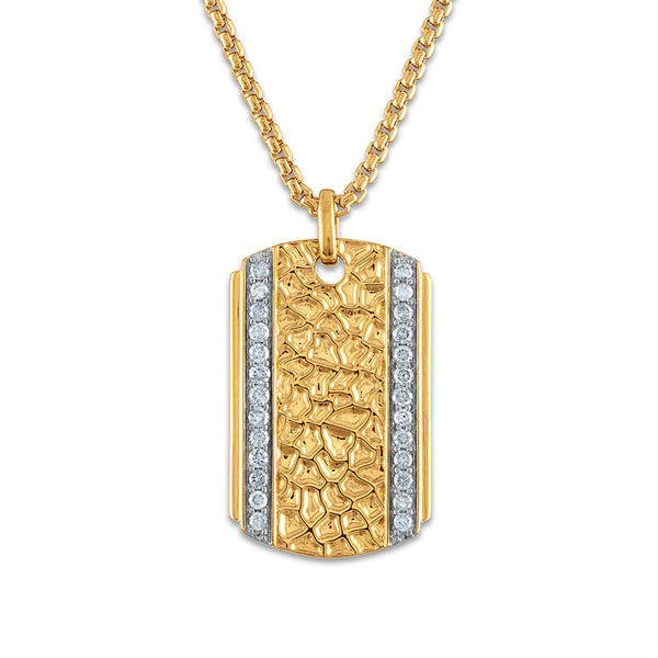 Luxe Layers 1/2 CTW Diamond Nugget Dog Tag 22" Pendant in Gold Plated Sterling Silver