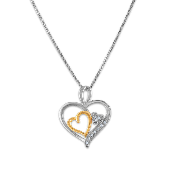 Diamond Accent Double Heart 18" Pendant in Two-Tone Sterling Silver