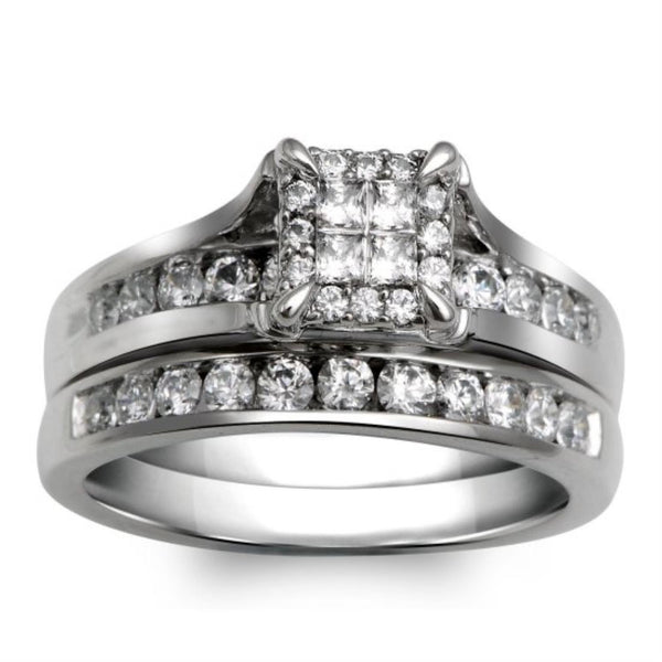 1 CTW Diamond Halo Bridal Set Ring in 10KT White Gold
