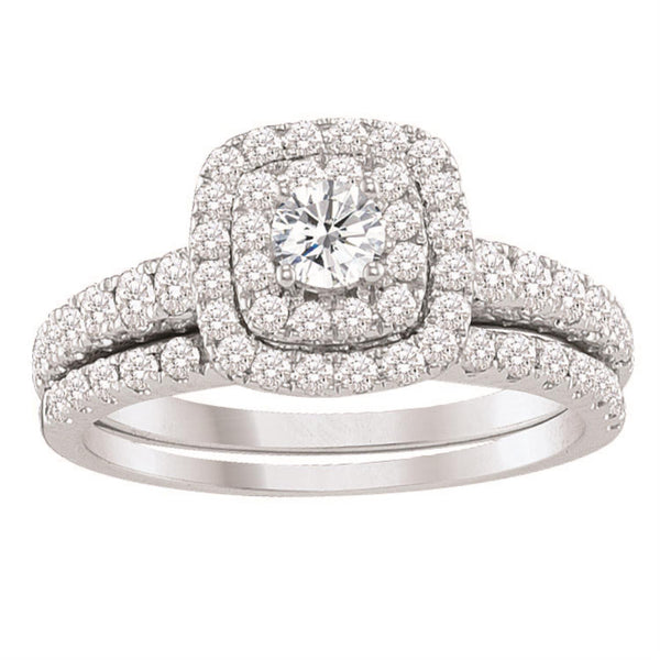 1 CTW Diamond Halo Bridal Set Ring in 10KT White Gold
