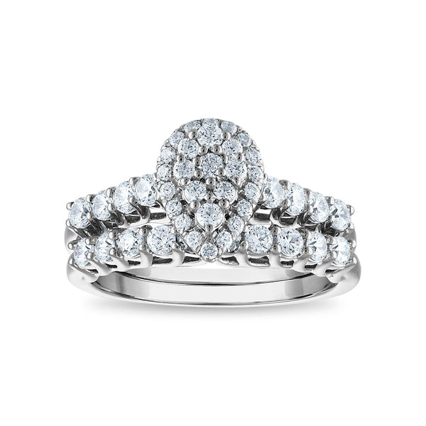 1 CTW Diamond Cluster Bridal Set Ring in 10KT White Gold