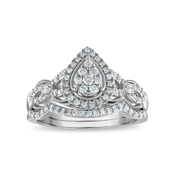 1/3 CTW Diamond Halo Bridal Set Ring in 10KT White Gold