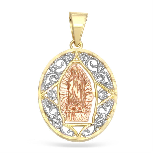 10KT Gold Tri-Color 32X18MM Guadalupe Medal Pendant-Chain Not Included