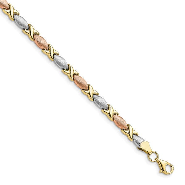 10KT Gold Tri-Color 7.5" 4MM Fancy Bracelet