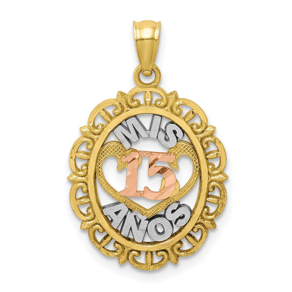 10KT Gold Tri-Color Quinceanera Pendant-Chain Not Included