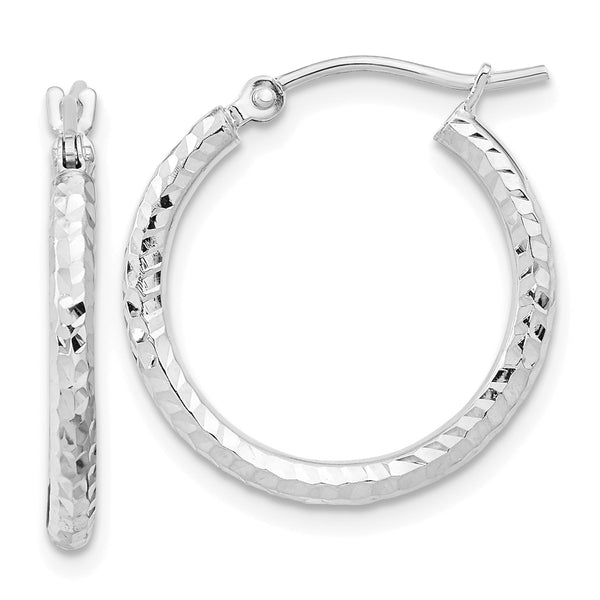 10KT White Gold 20X2MM Diamond-cut Hoop Earrings