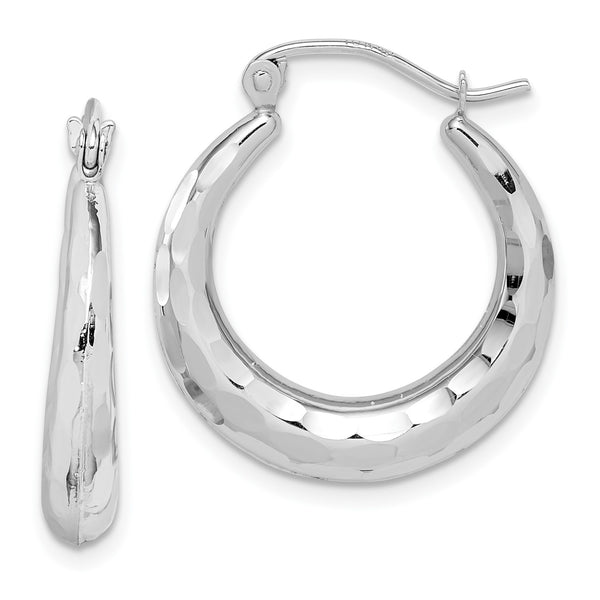 10KT White Gold 23X20.5MM Diamond-cut Hoop Earrings