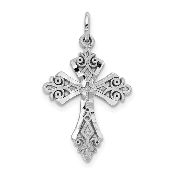 10KT White Gold 25X16MM Diamond-cut Cross Pendant-Chain Not Included