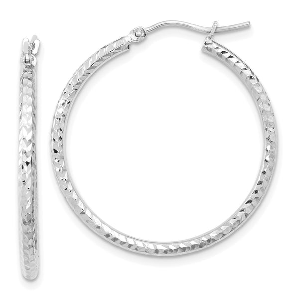 10KT White Gold 30X2MM Diamond-cut Hoop Earrings