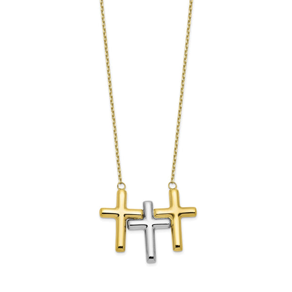 10KT White and Yellow Gold 18" Cross Necklace