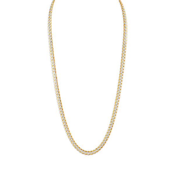 10KT White and Yellow Gold 28" 7.1MM Curb Pave Chain
