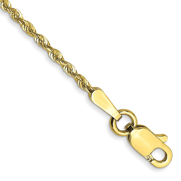 10KT Yellow Gold 10" 1.5MM Lobster Clasp Diamond-cut Rope Extra-Light Anklet