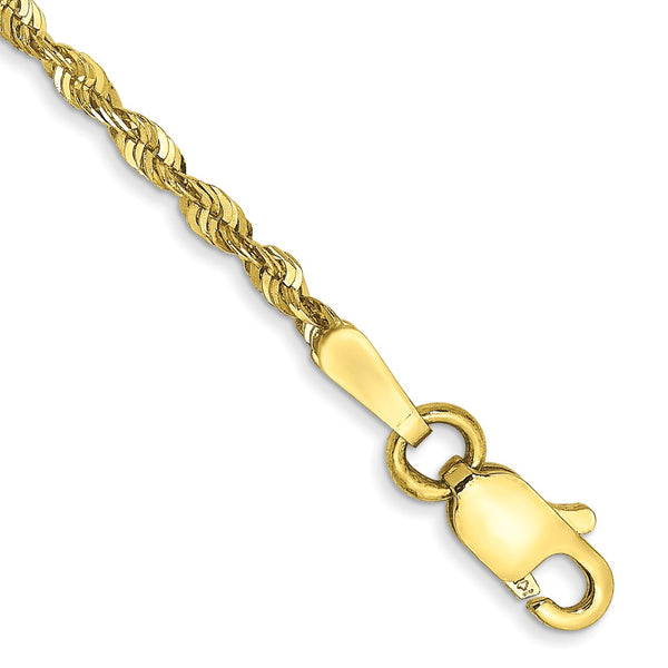 10KT Yellow Gold 10" 1.8MM Lobster Clasp Diamond-cut Rope Extra-Light Anklet