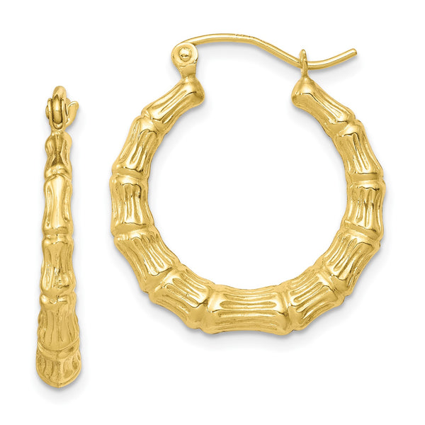 10KT Yellow Gold 15X2MM Hoop Bamboo Earrings