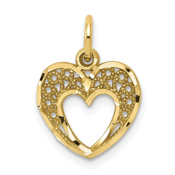 10KT Yellow Gold 16X11MM Diamond-cut Heart Pendant-Chain Not Included