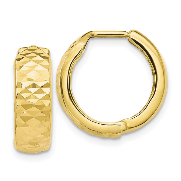 10KT Yellow Gold 16X17MM Diamond-cut Hinged Hoop Earrings