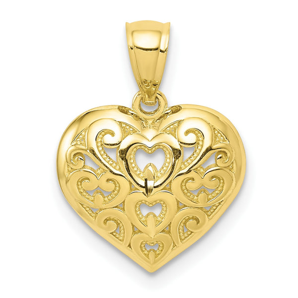 10KT Yellow Gold 17X12MM Diamond-cut Heart Pendant-Chain Not Included