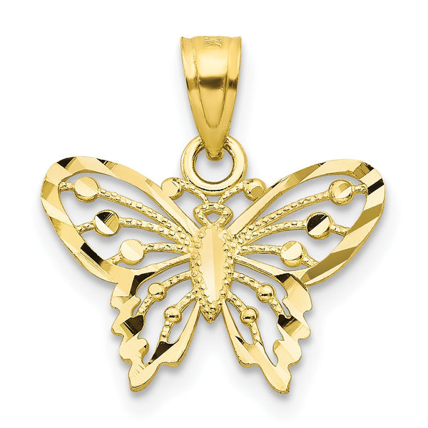 10KT Yellow Gold 18X16MM Diamond-cut Butterfly Pendant-Chain Not Included