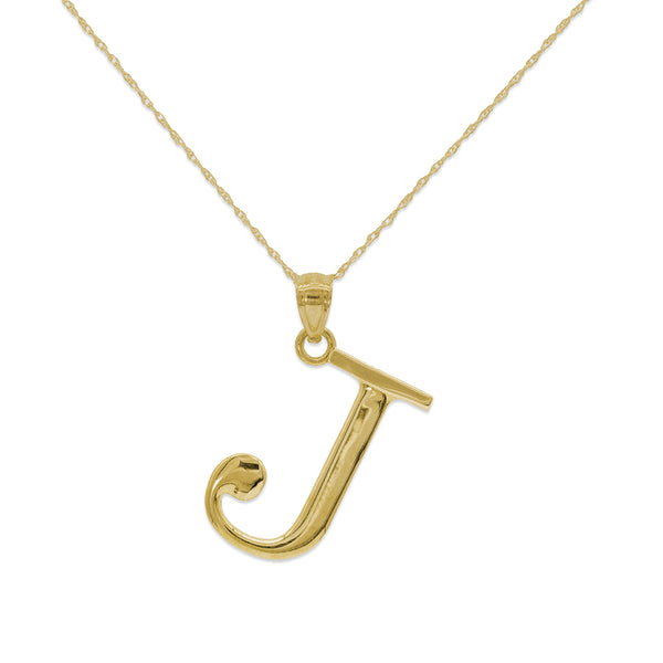 10KT Yellow Gold 18" 30MM Initial Pendant; Initial J