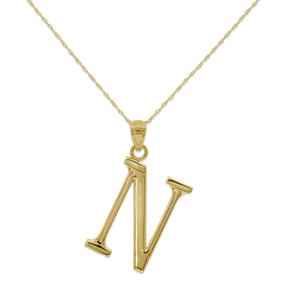10KT Yellow Gold 18" 30MM Initial Pendant; Initial N